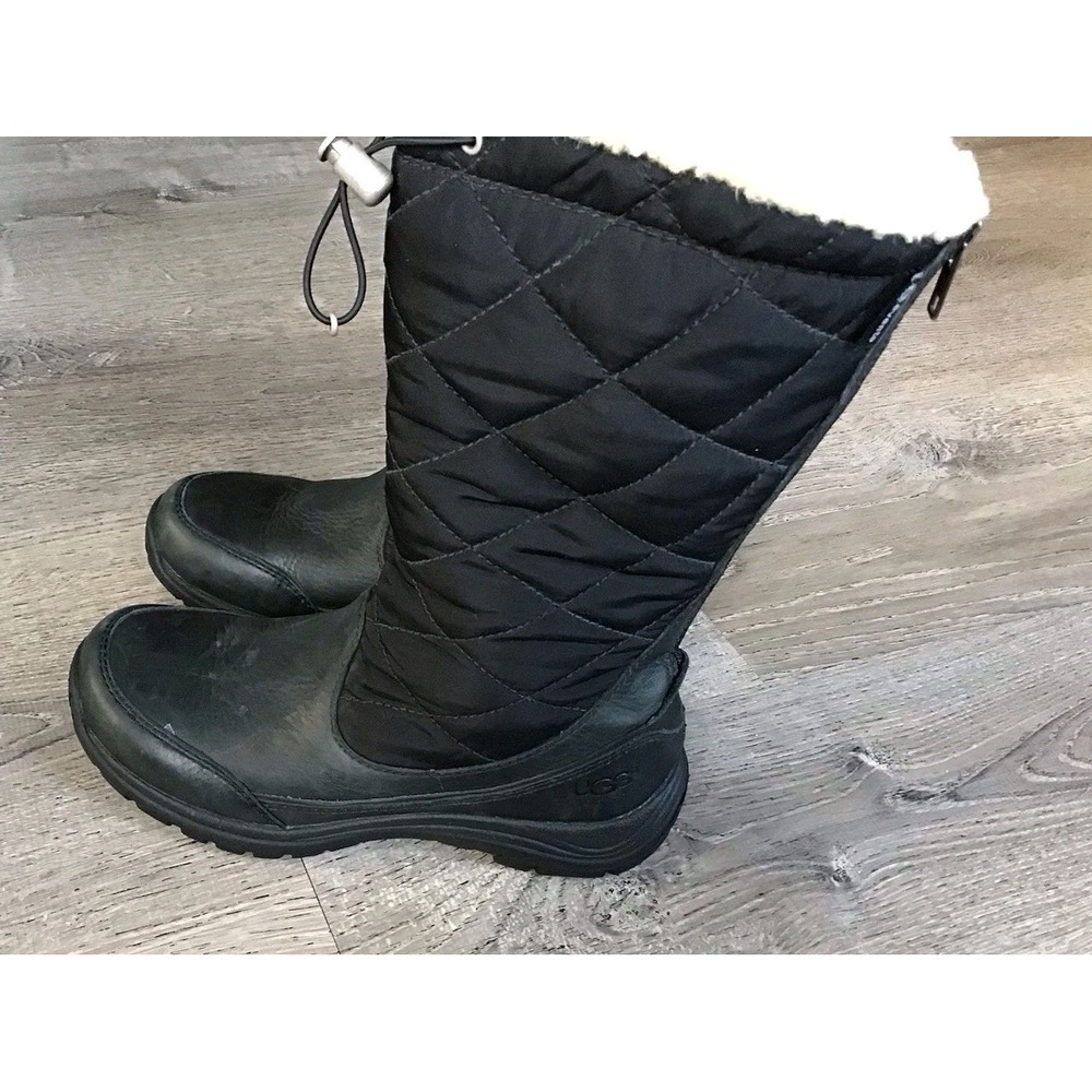 UGG Snowpeak Womens Size 6 Quilted Shearling Black Leather Waterproof Boots 5160